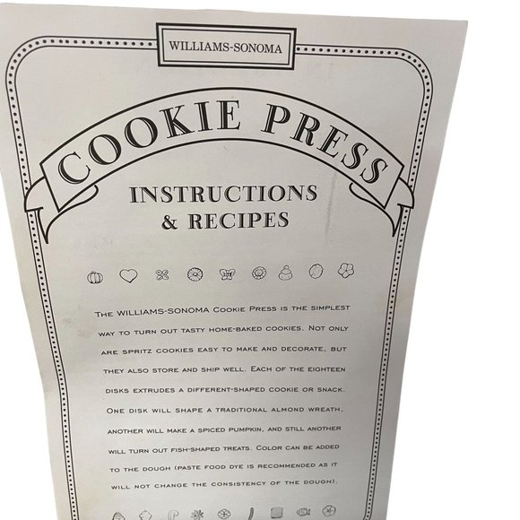 Williams Sonoma Cookie Press Includes 15 Cookie Disks in Storage Tin Box 10" x 7 - Picture 8 of 8
